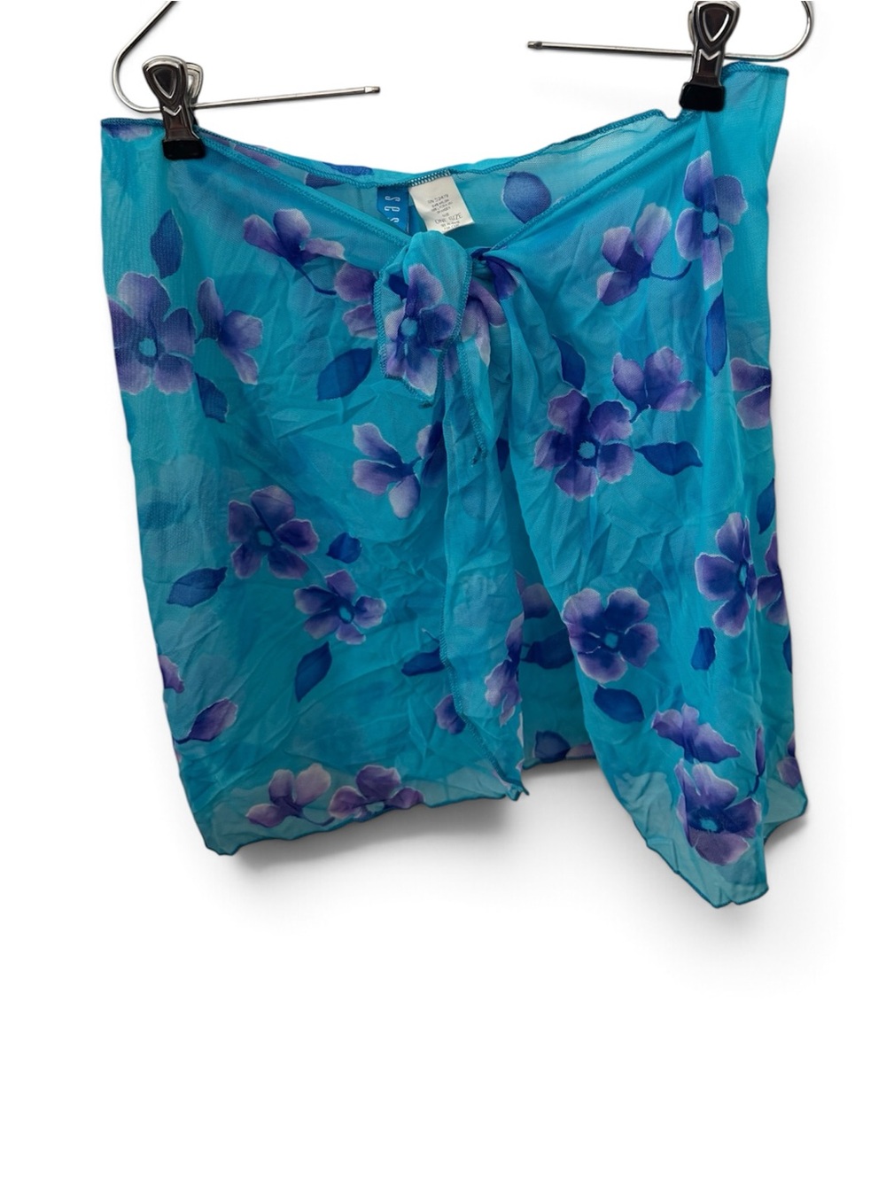 Sessa Sheer Floral Tie-Side Beach Cover-Up - Turquoise Purple